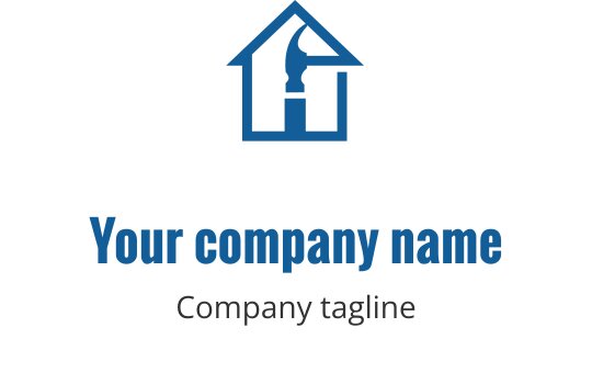 Modernes blaues Hauslogo-Design mit Pinsel und Dachumriss