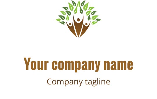 Modernes Logo-Design mit einem Baum, menschlichen Figuren und grünen Blättern
