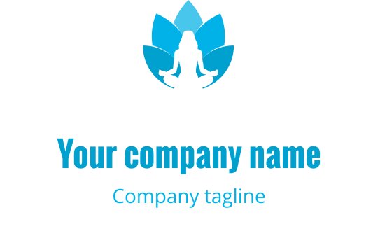 Ruhiges Lotusblumen-Logo-Design mit einer meditierenden Figur in Blau