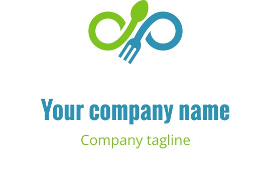 Modernes Logo-Design mit einer Gabel und einem Löffel in Grün und Blau