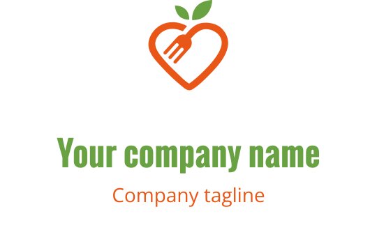 Herzförmiges Logo-Design mit einer Gabel und grünen Blättern