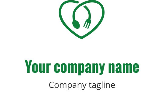 Herzförmiges Logo-Design mit einer Gabel und einem Löffel in Grün