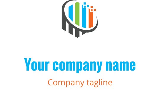 Modernes Logo-Design mit bunten vertikalen Balken und einem kreisförmigen Rand