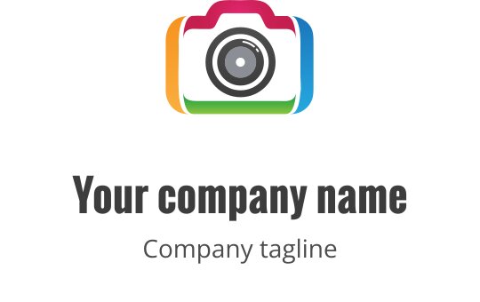 Minimalistisches Kamera-Logo-Design mit grünen und orangefarbenen Akzenten
