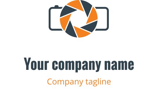 Minimalistisches Logo-Design mit einer grünen und orangefarbenen Kameraskizze