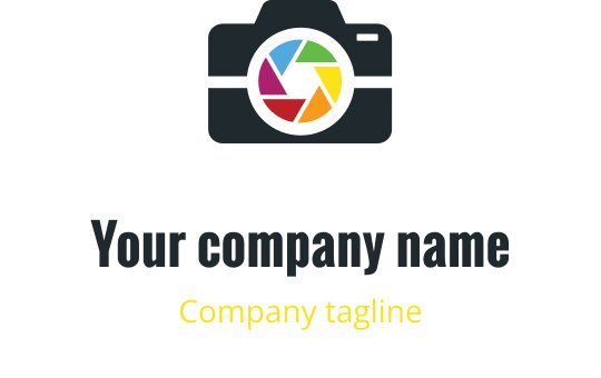 Minimalistisches Kamera-Logo-Design mit roten, lila, blauen und goldenen Elementen