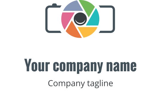 Minimalistisches Kamera-Logo-Design in Gold, Koralle, Pink und Cyan