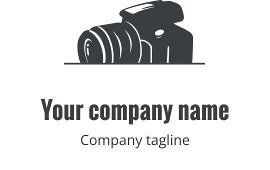 Realistisches graues Kamera-Logo-Design mit detaillierten Objektiv- und Gehäusemerkmalen