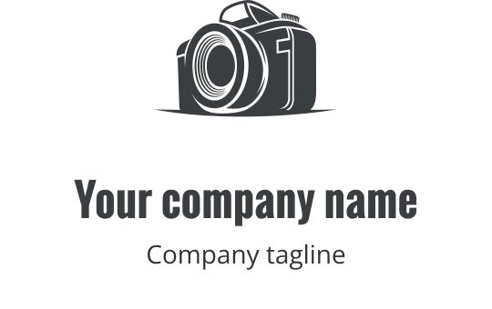 Realistisches graues Kamera-Logo-Design mit detaillierten Objektiv- und Gehäusemerkmalen