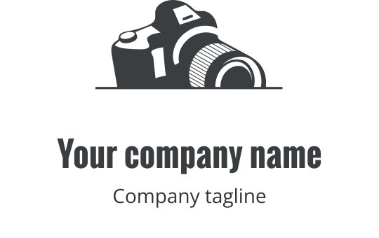 Realistisches graues Kamera-Logo-Design mit detaillierten Objektiv- und Gehäusemerkmalen
