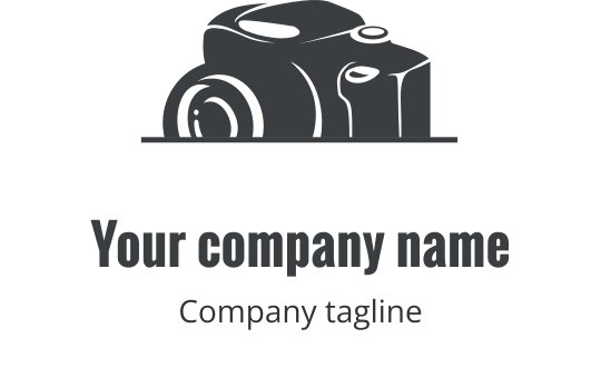 Realistisches graues Kamera-Logo-Design mit detaillierten Objektiv- und Gehäusemerkmalen