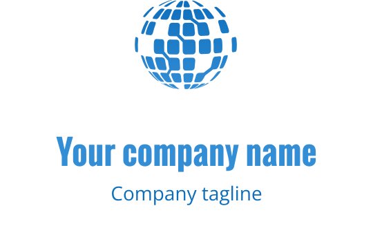 Modernes blaues Globus-Logo-Design mit quadratischen Mustern und fettem Text