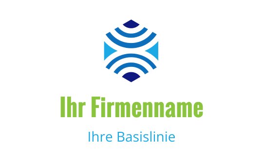 Modernes sechseckiges Logo-Design mit blauen Wellen und grünem Text