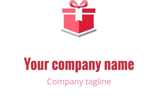 Kreatives Logo-Design mit einer grauen Geschenkbox und roten sowie korallenfarbigen Akzenten