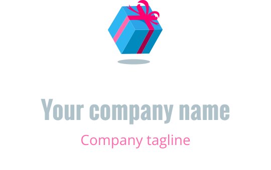 Buntes Logo-Design mit einer Geschenkbox in Blau, Türkis, Rot und Pink