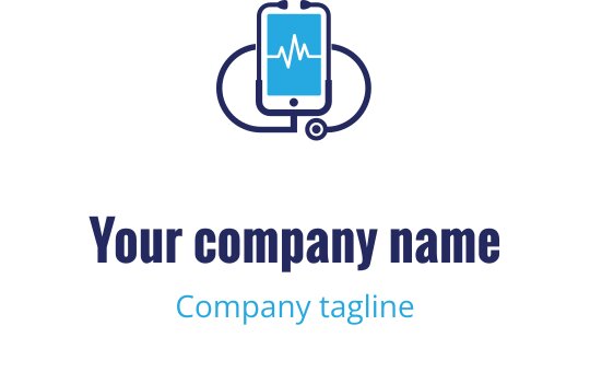 Professionelles blaues und dunkelblaues Logo-Design mit einem medizinischen Kreuz und Smartphone