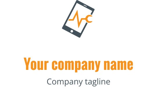 Modernes Logo-Design mit einem Smartphone und Herzschlaglinie in Orange und Grau