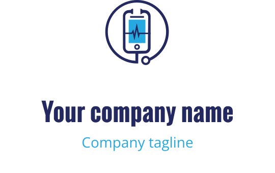 Modernes Logo-Design mit einem Smartphone und einer Herzschlaglinie in Blau