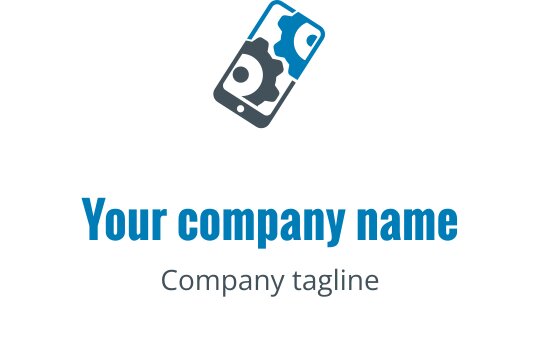 Türkis und grünes Logo-Design mit einem stilisierten mobilen Gerät und Reparaturwerkzeugen