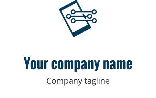 Modernes Marine-Logo-Design mit einem stilisierten mobilen Gerät und Reparaturwerkzeugen