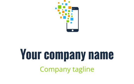 Modernes Logo-Design mit einem Smartphone und bunten Pixelelementen