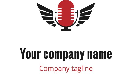 Fettes Mikrofon-Logo-Design mit Flügeln in Rot und Schwarz
