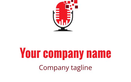Modernes Mikrofon-Logo-Design mit pixelierten roten Akzenten