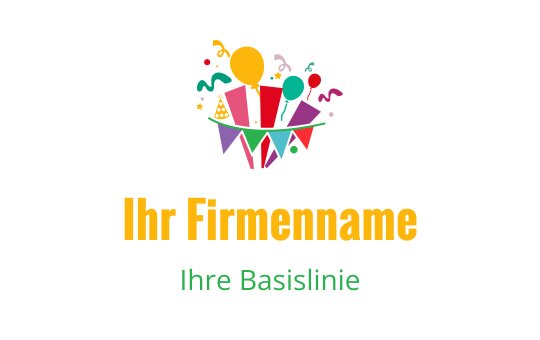 Buntes Party-Logo-Design mit Luftballons und festlichen Dekorationen