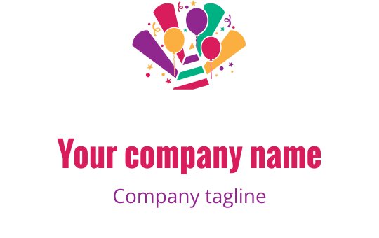 Buntes Party-Logo-Design mit Luftballons und festlichen Elementen