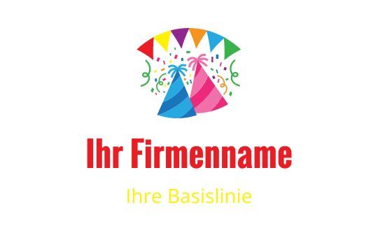 Buntes Partyhut-Logo-Design mit festlichen Dekorationen und Konfetti