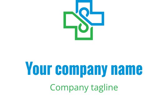 Modernes Logo-Design mit einem grünen und blauen Kreuz und verwobenen Elementen