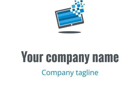 Modernes blaues und graues Logo-Design mit einem stilisierten Computer-Monitor
