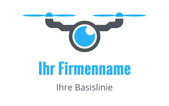 Modernes Drohnenlogo-Design mit einem blauen Auge und eleganten Linien
