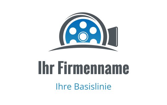 Modernes Logo-Design mit einem blauen Filmstreifen und schwarzen Akzenten