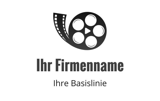 Logo-Design mit Filmrolle, zylindrischem Filmbehälter und Filmstreifen