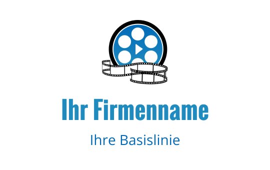Modernes blaues Filmrollenlogo-Design mit Akzent in Form eines Play-Buttons