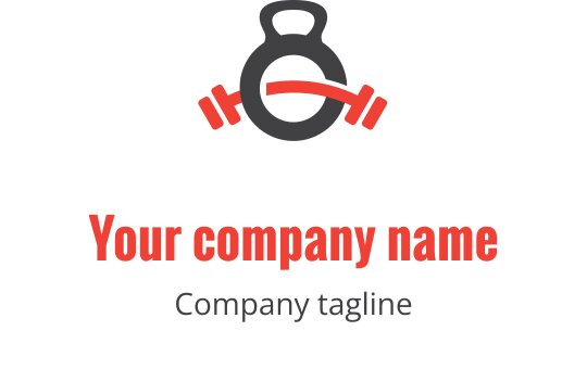 Fettes rotes und graues Logo-Design mit stilisierten Gewichten