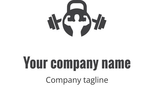Fettes graues Logo-Design mit stilisierten Gewichten in modernem Layout