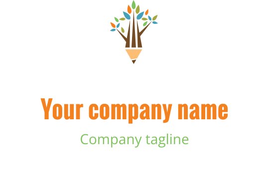 Kreatives Logo-Design mit einem Bleistift und einem Baum mit bunten Blättern