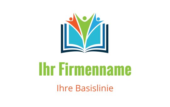 Buntes Logo-Design mit einem offenen Buch und abstrakten Figuren