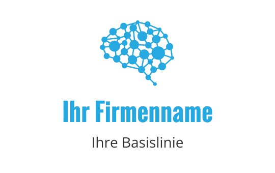Kreatives blaues Gehirn-Logo-Design mit verbundenen Knoten und Text darunter