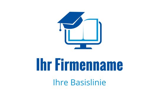 Modernes blaues Logo-Design mit einem Abschlusskap und einem offenen Buch auf einem Computerbildschirm
