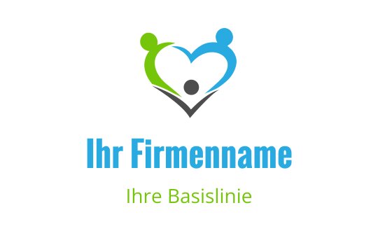 Buntes Herzlogo-Design mit abstrakten Figuren in Grün und Blau