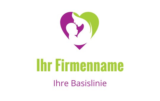 Herzförmiges Logo-Design mit Silhouette von Eltern und Kind in lebhaften Farben