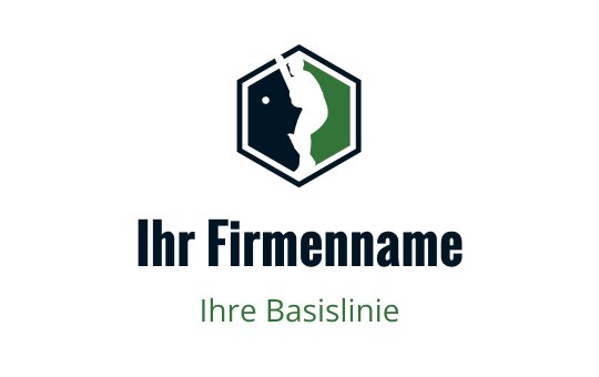 Sechseckiges Logo-Design mit einer Silhouette und grünen Akzenten