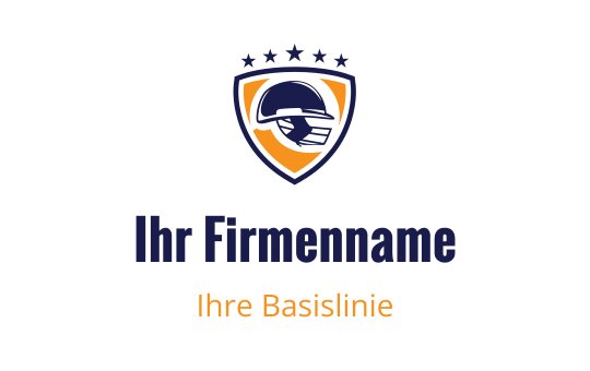 Fettes Schild-Logo-Design mit einem Helm und Sternen in Marineblau und Orange