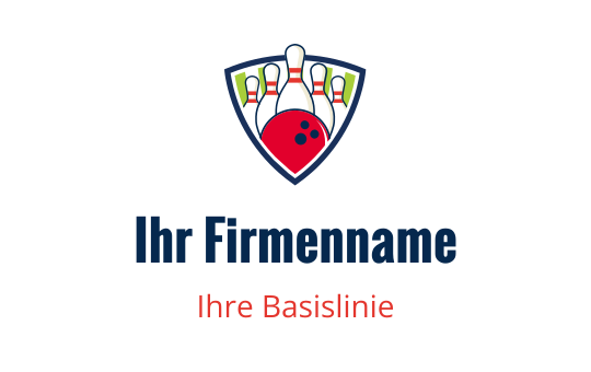 Buntes Bowling-Logo-Design mit Kegeln und Ball in Schildform