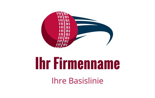 Dynamisches Logo-Design eines Cricketballs mit Bewegungslinien in Blau und Rot