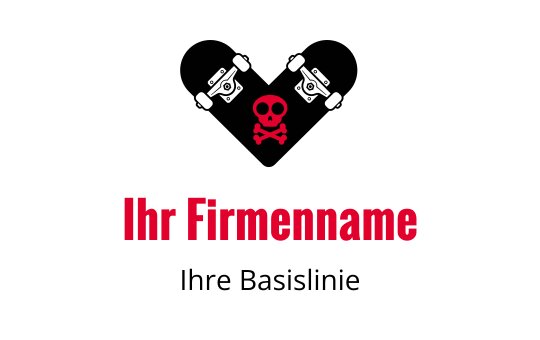 Fettes Herzlogo-Design mit einem Totenkopf und gekreuzten Knochen in Rot