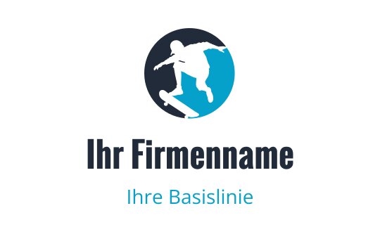 Dynamisches Skateboarder-Logo-Design mit blauem kreisförmigem Hintergrund